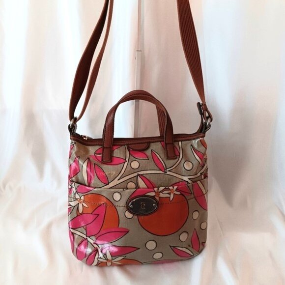 LIKE NEW 🌻 Fossil KeyPer Crossbody Bag Floral Coated Canvas & Leather Bag - Picture 5 of 9